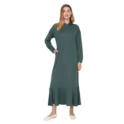 Image of Trendyol Women&#039;s Woman Design Regular A line Hood Knit Dress, Green, M UK