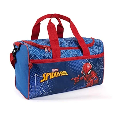 Image of PERLETTI Marvel Spiderman Sports Bag for Kids Duffle Little Boys with Spider Man Print Ideal Gym Travel and Leisure Shoulder Children Blue Red 35x22.5x15 cm