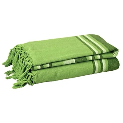 Image of EHC Natural Cotton Textured Kerala Pattern Stripe Throw For Sofa Arm Chair Bedspread Settee Single Throw, Green 150 x 200 cm