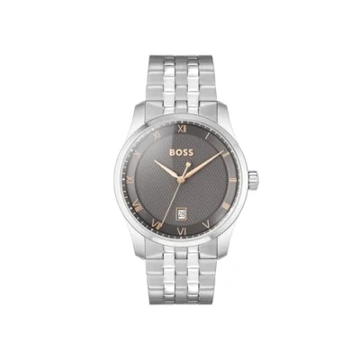 Image of BOSS Three Hand Quartz Movement Watch for Men PRINCIPLE Collection with Silver Stainless Steel Bracelet 1514116