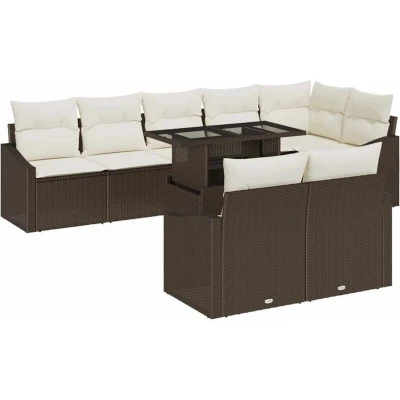 Image of vidaXL 9 Piece Garden Sofa Set with Cushions Brown Poly Rattan