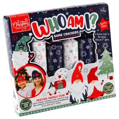 Image of RSW Who Am I? Christmas Games Crackers 6 Fun Family Dinner Table Game Cracker 9 Inch, Blue &amp; White