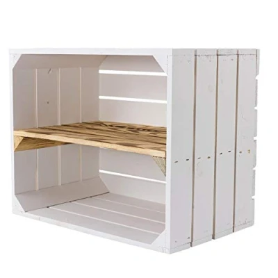 Image of Kontorei® White wooden box with flamed centre board, 50 cm x 40 30 cm, set of 1, shoe rack, wall shelf, box, fruit crates, wine shelf made wood, DIY