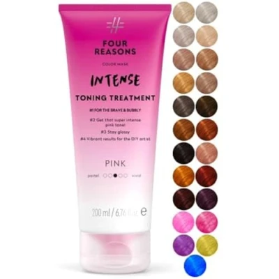 Image of Four Reasons Color Mask INTENSE Pink (27 Colors) Intensive Toning Treatment Depositing Conditioner Semi Permanent Hair Dye for Lightened and Colored 100% Vegan, 6.76 fl oz