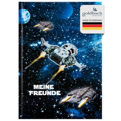 Image of goldbuch 43570 Friendship Book Spaceship DIN A5 72 Illustrated Pages for Nursery, Nurseries and Primary School, Best Friends in School Time, Art Print, Laminated, Dark Blue, 15 x