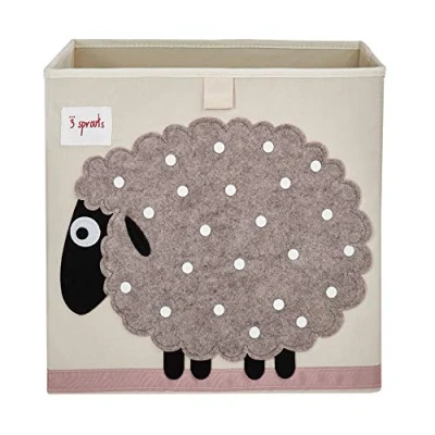 Image of 3 Sprouts Toy Storage Cube 13 inch Kids Box Collapsible Fabric Organiser Bin for Nursery, Children’s Room, Playroom, Sheep