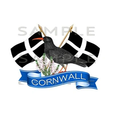 Image of Totally Graphics Medium, Cornwall, Cornish Chough, Crossed Flag Sticker, Truck, Car, Motorhome, Van, Bike