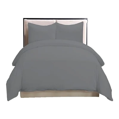 Image of RB Luxury Polycotton Parcale Plain Dyed Duvet Cover &amp; 2 Pillow Cases Bed Set (Single, Grey)