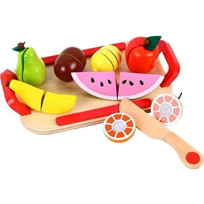 Image of Lelin Wooden Cutting Fruit Play Set Childrens Food Pretend
