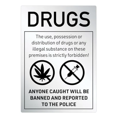 Image of No Drugs Sign Pub Bar Restaurant Licensed Premises Notice Anti Warning