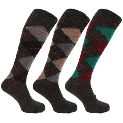 Image of Mens Traditional Argyle Pattern Long Length Lambs Wool Blend Socks (Pack of 3) (UK Shoe 6 11, EUR 39 45) (Shades Grey)