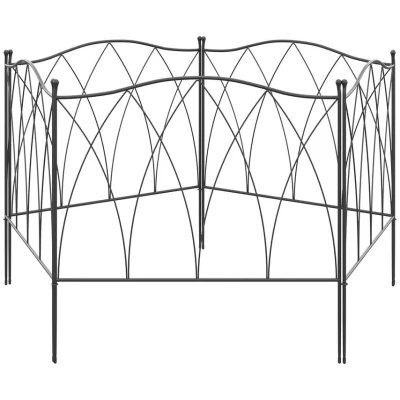 Image of Outsunny Decoration Garden Fence, 5PCs Outdoor Picket Fence Panels, Rustproof Metal Wire Landscape Flower Bed Border Edging Animal Barrier, Black