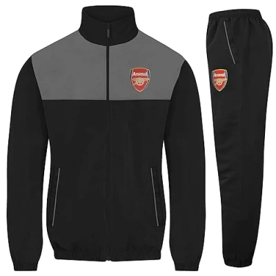 Image of Arsenal FC Official Gift Mens Jacket &amp; Pants Tracksuit Set Black Grey XXL