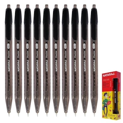 Image of PRECISE Retractable Ballpoint Pens, BLACK, Fine Point (0.7mm), Pack of 10, Smooth Ball Pen, Non Slip Grip, School Office Home Use, iZOFAX Black Pen