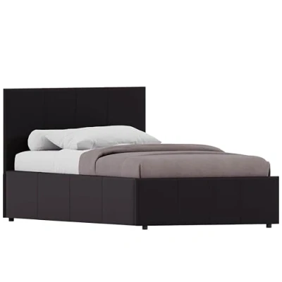 Image of Vida Designs Lisbon Single Bed, 3ft Ottoman Bed Frame Upholstered UKFR Faux Leather Headboard Low Foot End Bedroom Furniture, Brown