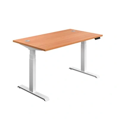 Image of Office Hippo Sit Stand Desk with Electric Twin Motor and Built in Memory, Engineered Wood, Beech White Frame, 160 x 80 65 to 131 cm