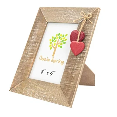 Image of Red 4&quot; x 6&quot; Wooden Standing Photo Frame with Hearts By Nicola Spring