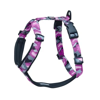 Image of FINNERO CAMOCOLOR adjustable dog harness, Y shaped harness with neoprene padding, sporty comfortable easy to use (pink, L)