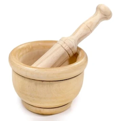 Image of Space Home Wooden Mortar and Pestle Set 14 cm Rustic Design