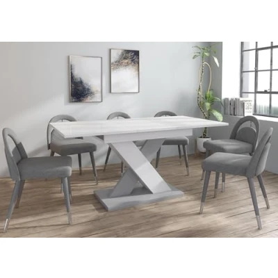 Image of Furneo Modern Dining Table Extendable 120 160cm High Gloss White &amp; Matt Grey Enzo 01
