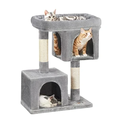Image of Feandrea Cat Tree, 84 cm Tower, L, Perch Condo for Large Cats up to 7 kg, 2 Caves, Scratching Post, Light Grey PCT61W
