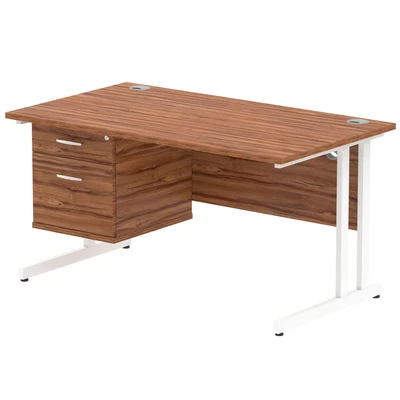 Image of Impulse 1400 Rectangle White Cant Leg Desk Walnut 1 x 2 MI001924