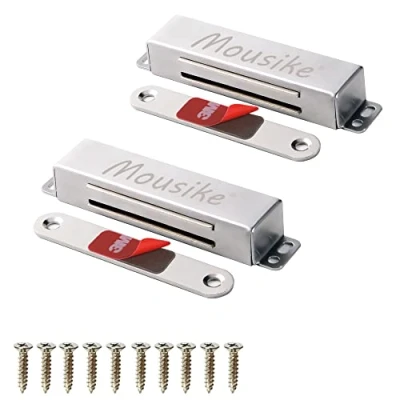Image of Mousike Magnetic Door Catch Heavy Duty 40KG Stainless Steel Magnets with Strong for Kitchen Cupboard Wardrobe Closet Cabinet Latch (Silver 2 Pack)