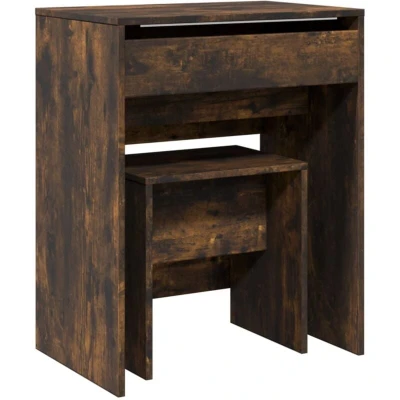 Image of vidaXL Dressing Table and Stool Cosmetic Vanity Makeup Smoked Oak Engineered Wood, Ample Storage, Elegant Mirror 60x40x75 cm, Brown