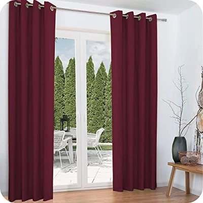 Image of Beautissu Thermal Curtain Set 140x245cm Amelie 2 Panels Bedroom Insulating Window Drapes Long for Windows of Opaque Curtains in Bordeaux/Wine Red