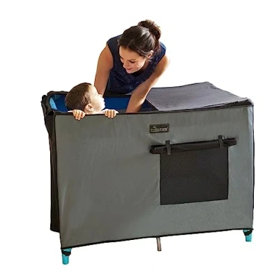 Image of SnoozeShade Travel Cot Blackout Cover and Sleep Canopy Air permeable mesh Cat mosquito net Blocks 94% of light