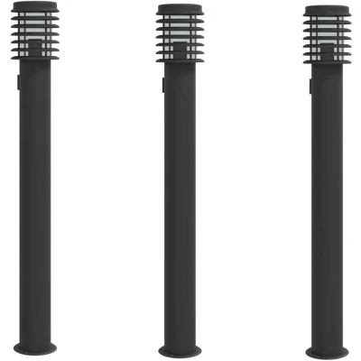 Image of vidaXL Outdoor Floor Lamps with Outlet 3pcs Black 110cm Stainless Steel