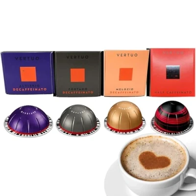 Image of Ambience Products Vertuo Coffee Capsules Decaffeinated Assortment 40 Pods Decaf Melozio, Fortado, and Altissio &amp; Gran Lungo Half Caffeinato Sweet Velvety Experience