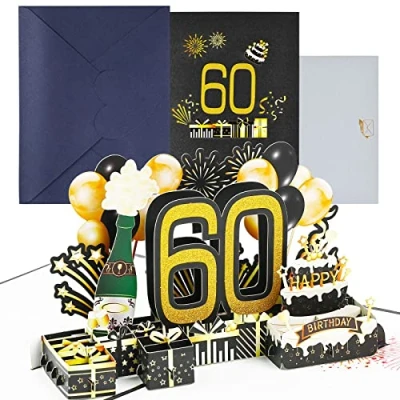 Image of Joyoldelf 60th Birthday Cards for Men, 3D Pop up Women, Greeting Mum with Envelope Women Mothers Men Friends Romance Gift Card