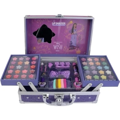 Image of Lip Smacker Disney Wish Makeup Traincase, Case for Kids, 50+ Pieces Face, Lips, and Nails with Beauty Accessories Hair Included