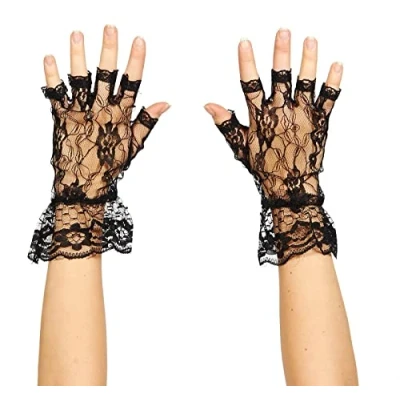 Image of SHATCHI Women&#039;s Fingerless Lace Gloves Fancy Dress Evening Party Wedding Halloween Prop, Black, One Size