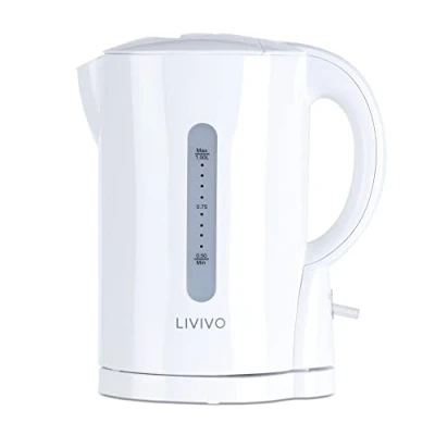 Image of LIVIVO 1L Cordless 900W Kettle Compact for Travel, Guest Room, Office Makes 4 Cups of tea &amp; coffee Boil Protection Auto Shut off [Energy Class A+] (White)