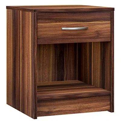 Image of CASARIA® Hamburg Bedside Table Modern Nightstand with Drawer and Open Shelf 50cm Height Storage 50x40x35cm Chrome Handle Bedroom Cabinet Merano Effect
