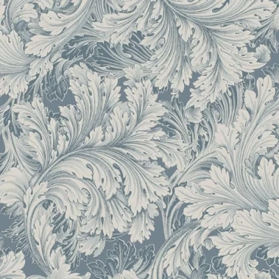 Image of World of Wallpaper Rossetti Leaves in Soft Matte Finish Arts and Crafts Inspired for Living Room, Bedroom, Hallways, Feature Walls Blue 203908/WOW121