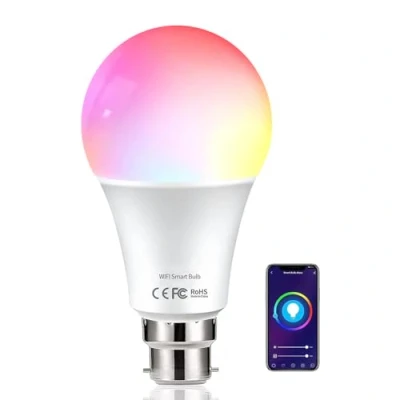 Image of HUTAKUZE Alexa Smart Bulb WiFi Light Bulbs B22 Bayonet, 10W 1000LM, App or Voice Control, 90W Dimmable White and RGBCW Colour Changing Bulb, Works with Alexa, Google Home, No Hub Required 1 Pack