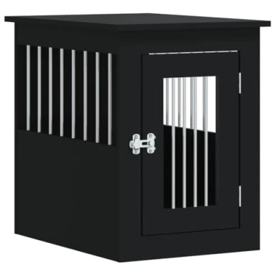 Image of vidaXL Dog Crate Furniture in Black Engineered Wood and Steel Cage with End Table Function Ventilated Design &amp; Lockable Door for Dogs up to 50cm