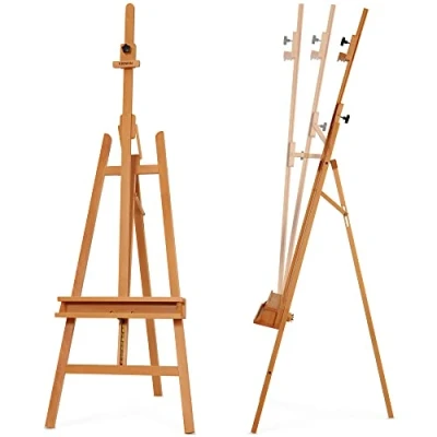 Image of VISWIN Inclinable A Frame Easel with Storage Tray, Hold Canvas Up to 125cm, Solid Beech Wood Artist Stand for Painting, Wooden Art Adults, Beginners, Students Natural
