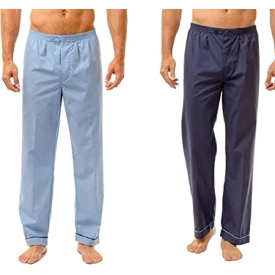 Image of INSIGNIA 2 Pack Mens Traditional Pyjamas Trousers Bottoms (Sky &amp; Navy, XXX_LARGE)