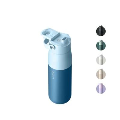 Image of LARQ Bottle Swig Top 34oz Insulated Stainless Steel Water with Built in Silicone Handle Thermos, BPA Free Reusable for Sports, Gym, and Travel, Amalfi Blue
