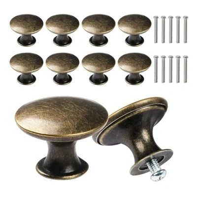 Image of Yuechenggui 10 Pcs Vintage Round Drawer Handle, Antique Pull Handles Knobs, Bronze Metal Cabinet Knobs Closet Door Knob Furniture for Cupboards, Wardrobe, Kitchen