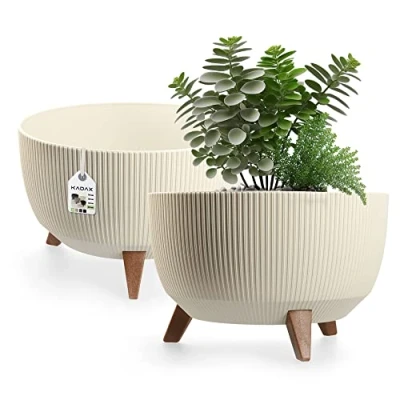 Image of KADAX Elevated Plant Pot, Large Plastic Planter with Legs for Indoor and Outdoor Use, Durable Round Houseplants (⌀ 40 cm, Cream)