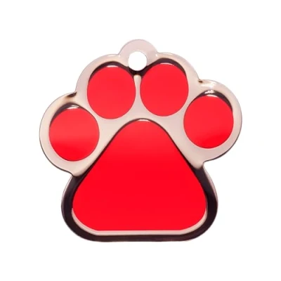 Image of BWM Fashion Personalized Pet ID Tags Dog Tag for Pets Laser Engraved &amp; Personalised Dogs Cats Durable, Strong Deeply Large Paw Print, Red