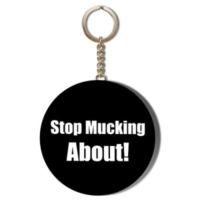 Image of Gift Insanity STOP MUCKING ABOUT BLACK 45mm CHAIN KEYRING BOTTLE OPENER