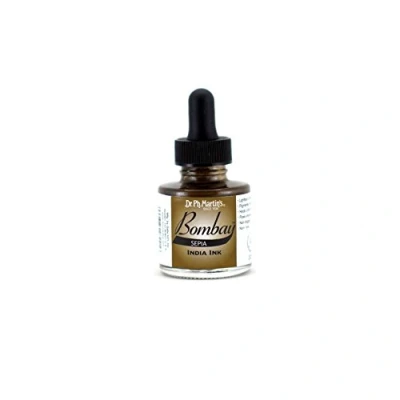 Image of Bombay India Ink, 1.0 oz, Sepia (24BY) Highly Pigmented, Lightfast, Permanent, Waterproof for Brush, Drawing Pen or Airbrushes