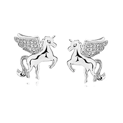 Image of Kaguyo silver Earrings for women, girls studs, sterling crystal earrings, pave Zircons small cute Unicorn stud women kids, birthday Jewellery Gift