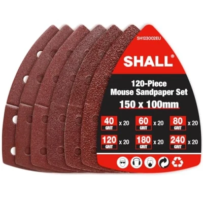 Image of SHALL 120PCS Sanding Sheets, Mouse Sander Pads,Assorted 40/60/80/120/180/240 Grits,Suitable for sanders